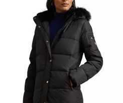 Lauren Ralph Lauren「67%折扣」仿皮草连帽羽绒服，折后$94.43包邮三色可选