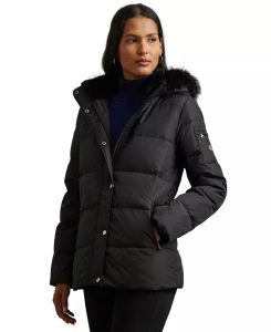 Lauren Ralph Lauren「67%折扣」仿皮草连帽羽绒服，折后$94.43包邮三色可选